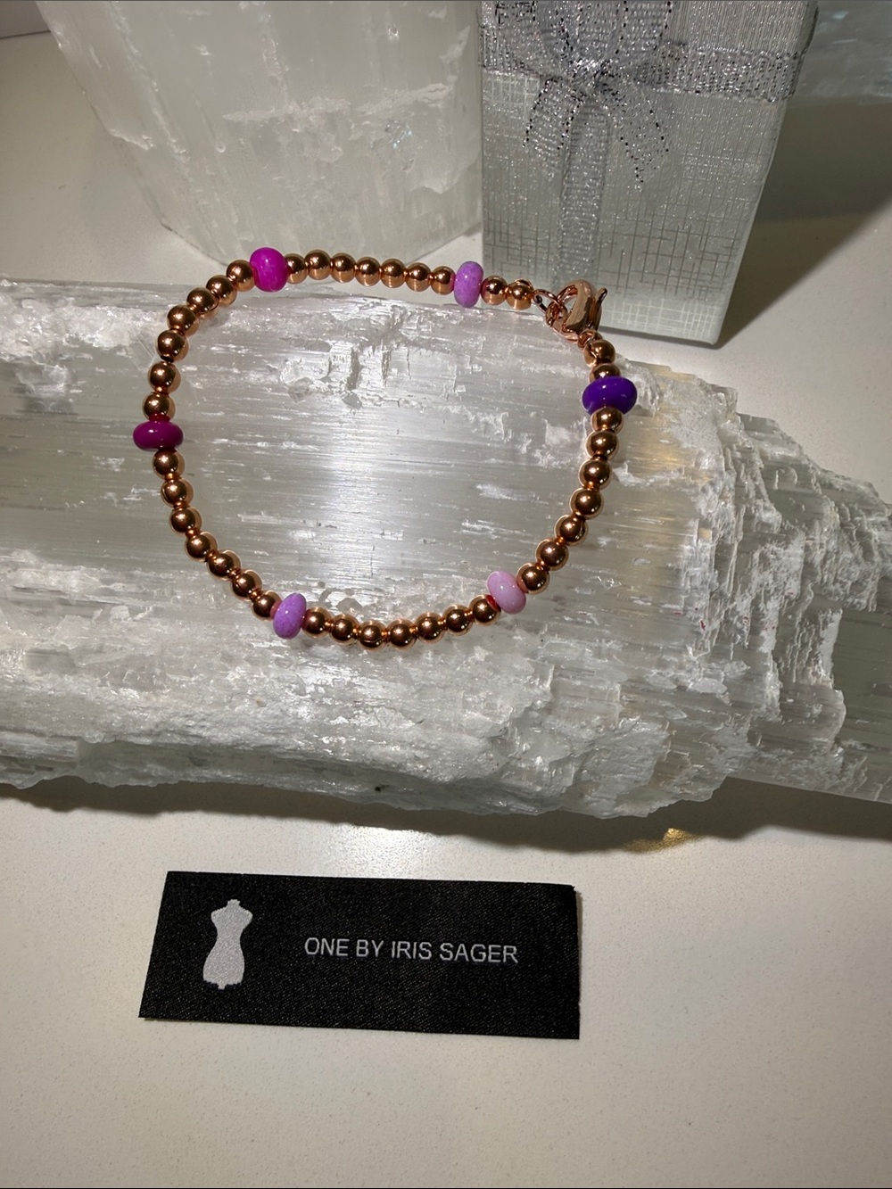 Rose solid copper Bead Bracelet with Pink & Purple Opal healing bracelet